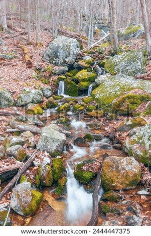 Several small cascades just downstream of Wigwam Falls. Wigwam Falls is on the background. Yankee Horse Ridge Parking Area. Blue Ridge Parkway. Virginia. USA