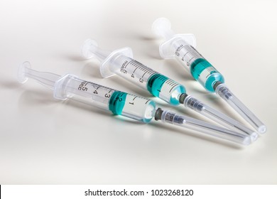Several syringe on white table prepared for injection in hospital
