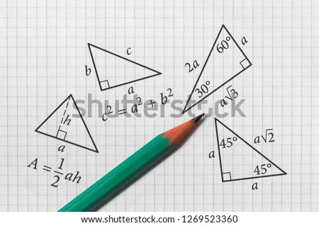 Several triangles and their math properties written on bright background