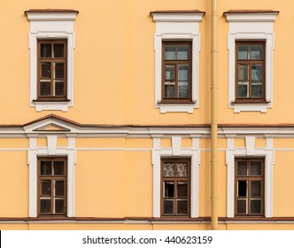 Several Windows In A Row On Facade Of Mikhaylovsky Theatre Building Front View, St. Petersburg, Russia
