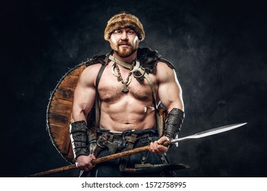 Shirtless Muscular Nord Barbarian Poses Foggy Stock Photo (Edit Now ...