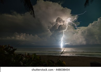 Severe Lightning Storm Over The Ocean.