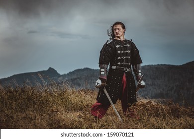 Severe Medieval Warrior On The Shore