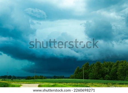 Severe thunderstorm clouds, landscape with storm clouds