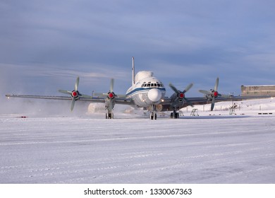 Severomorsk, Murmansk Region, Russia - February 28, 2012: Routine busy day at the airbase. Flying of Il-20rt