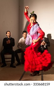 SEVILLA, SPAIN - JANUARY 4, 2015: Woman Performing Flamenco Dance In Sevilla, Spain On January 4, 2015