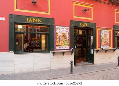 SEVILLE - APRIL 19: tapas bar on street in Triana district in Sevilla on April 19, 2015 in Seville, Spain.