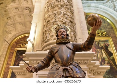 SEVILLE - SPAIN / 06.04.2017: Statue Of King Ferdinand III Of Castile In The Seville Cathedral, Spain