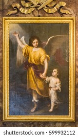 SEVILLE, SPAIN - 16 JUNE 2016: Painting Titled ‘El Ángel De La Guarda’ By Bartolomé Esteban Murillo Created C. 1665 Hangs In Seville Cathedral.