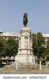 SEVILLE, SPAIN - 20 JULY 2019: New Square Of Seville And Monument To King Ferdinand III Of Castile