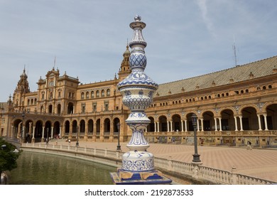 Seville, Spain - Apr, 17, 2022: Closeup Of A Ceramic Balustrade In Plaza De España, Seville, Spain.