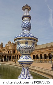 Seville, Spain - Apr, 17, 2022: Closeup Of A Ceramic Balustrade In Plaza De España, Seville, Spain.