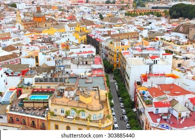 Seville, Spain - City Aerial View. Street Of Sevilla.