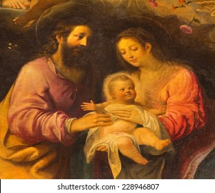SEVILLE, SPAIN - OCTOBER 29, 2014: The detail of Holy Family from central paint  the Adoration of shepherds of main altar in church Iglesia de la Anunciacion by Antonio Mohedano (1604 - 1606).