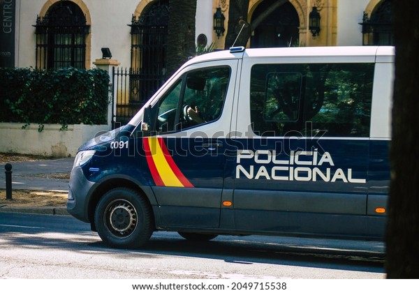 Seville Spain
September 22, 2021 Police car patrolling in the streets of Seville
during the coronavirus outbreak hitting Spain, wearing a mask in
the street is not
mandatory
