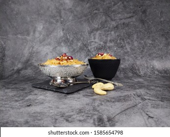 Seviyan Or Vermicelli Kheer, An Indian Dessert Made Of Semolina Noodles Topped With Rose Petals And Dry Fruits Such As Cashews.