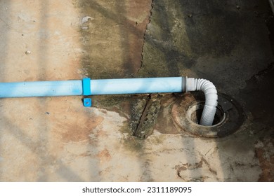 sewer in blue pipe building - Shutterstock ID 2311189095