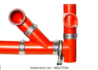 Sewer Connectors For A Pipe Branching Device In An Outdoor Sewerage Isolated On A White Background, Selective Focus.