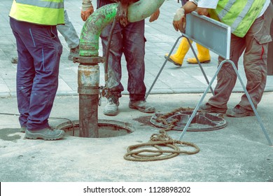 Sewer Lines Cleaning Service. Unblock a drain. Cleaning blocked sewer. Color effect.
