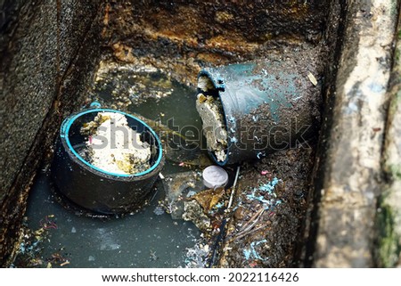 Sewer pipes that are clogged with grease. fat selective focus.                  