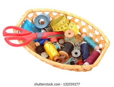 Sewing kit in a basket