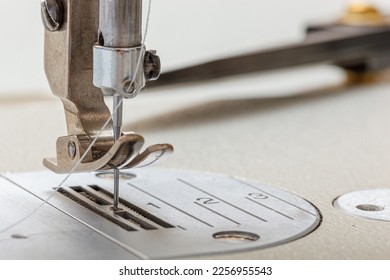 Sewing machine needle with thread and fabric close-up - Shutterstock ID 2256955543