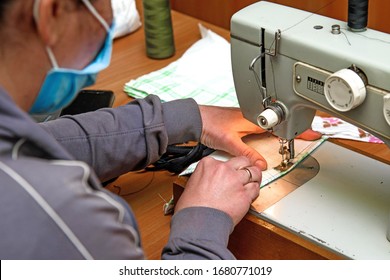 Sewing Medical Masks At Home. Sewing On A Sewing Machine