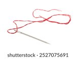 Sewing needle with red thread isolated on white