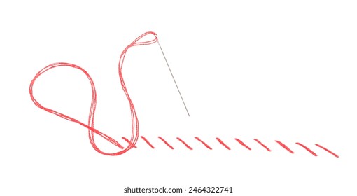 Sewing needle with thread and stitches isolated on white