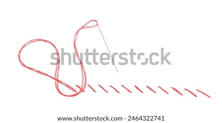 Sewing needle with thread and stitches isolated on white