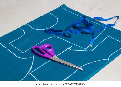 Sewing Tools with Fabric Pattern and Measuring Tape
