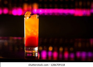 Sex On The Beach Cocktail Alcoholic Drink In A Club Blurred Background