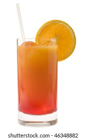 Sex On The Beach Mixed Drink With Orange Garnish On White Background