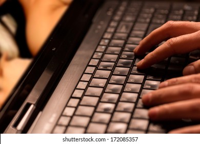 Sex on laptop computer. Pornography