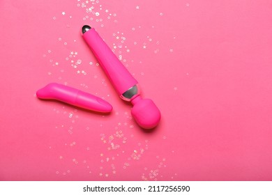 Sex toys on color background