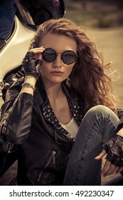 Sexual Biker Woman Wearing Black Leather Stock Photo (Edit Now) 492230347