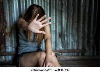 Sexual harassment or rape concept. Close up young woman hand protect herself from bad guy Depressed Teenager Girl Sitting On Floor Stock Photo (Edit Now ...