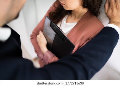 Sexual Harassment At Workplace. Businesswoman At Work
