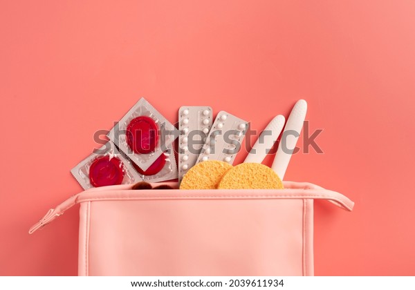 Sexual health\
and prevention still life top\
view