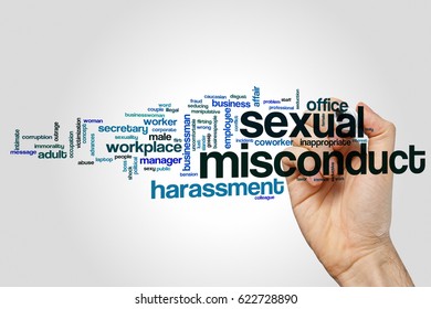 Sexual Misconduct Word Cloud Concept On Grey Background