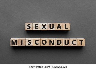 Sexual Misconduct - Words From Wooden Blocks With Letters, Sexual Misconductconcept, Top View Gray Background