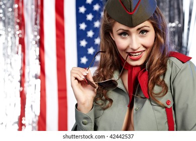 Sexual Pinup Woman In Military Clothing