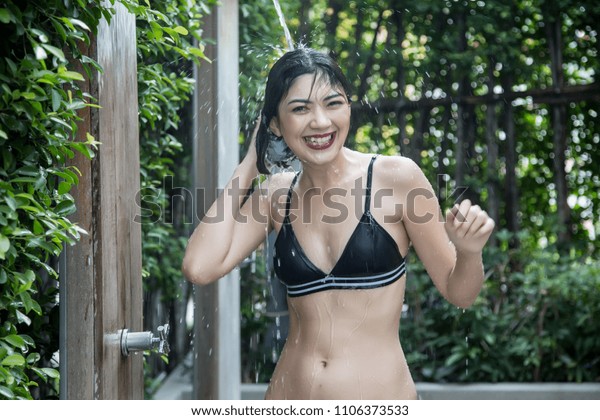 Sexy Asian girl Swimsuit Shower