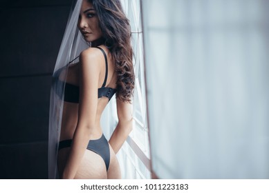 Sexy Asian Woman On Black Lingerie Stock Photo Shutterstock