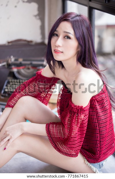 Sexy Asian Woman Purple Violet Hair Stock Photo Edit Now 771867415