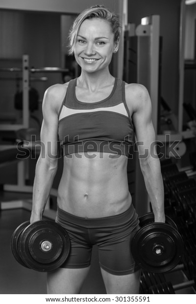 Sexy Athletic Girl Gym Seductive Blonde Stock Photo 301355591