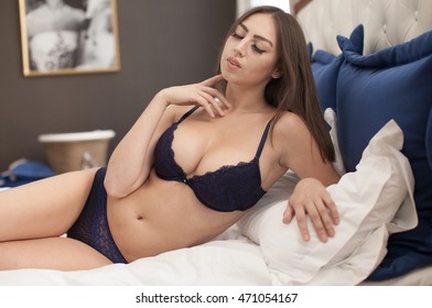 Sexy Beautiful Brunette Woman Big Boobs Stock Photo