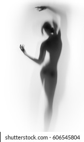Sexy And Beautiful Dancer Woman Body, Hands Silhouette From Behind.