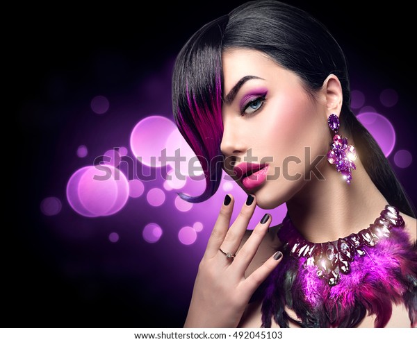 Sexy Beautiful Fashion Woman Purple Dyed Stock Photo Edit Now