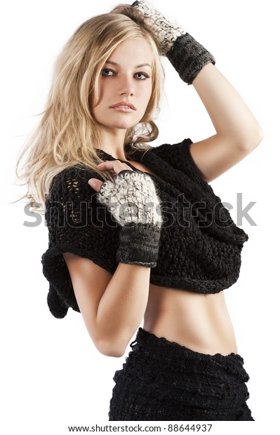 Sexy Blond Girl Topless Wearing Blackarkivfotografi Shutterstock
